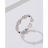 Sterling Silver Simple Style Heart Shape Plating Inlay Zircon Open Rings sku image 1