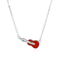 Sterling Silver Simple Style Guitar Enamel Plating Necklace main image 4