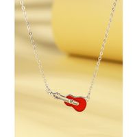 Sterling Silver Simple Style Guitar Enamel Plating Necklace sku image 1