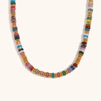Retro Ethnic Style Geometric Stainless Steel Natural Stone 18K Gold Plated Necklace In Bulk sku image 6
