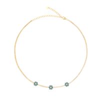 Sterling Silver 18K Gold Plated Simple Style Flower Inlay Artificial Pearls Zircon Necklace sku image 2