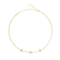 Sterling Silver 18K Gold Plated Simple Style Flower Inlay Artificial Pearls Zircon Necklace sku image 1