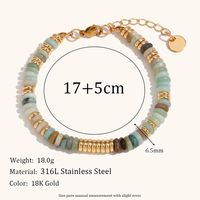 Retro Ethnic Style Geometric Stainless Steel Natural Stone 18K Gold Plated Bracelets In Bulk main image 4