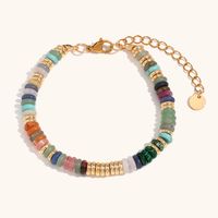 Retro Ethnic Style Geometric Stainless Steel Natural Stone 18K Gold Plated Bracelets In Bulk main image 5