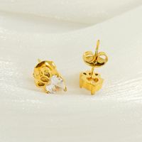 1 Pair Queen Shiny Heart Shape Crown Inlay 304 Stainless Steel Zircon 18K Gold Plated Ear Studs main image 4
