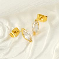 1 Pair Queen Shiny Heart Shape Crown Inlay 304 Stainless Steel Zircon 18K Gold Plated Ear Studs main image 6