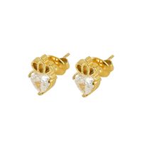 1 Pair Queen Shiny Heart Shape Crown Inlay 304 Stainless Steel Zircon 18K Gold Plated Ear Studs main image 7