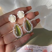 1 Par Estilo IG Gotitas De Agua Flor Nudo De Lazo Embutido Aleación Diamantes De Imitación Ópalo Perla Pendientes De Gota Aretes Pendientes sku image 30