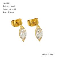 1 Pair Queen Shiny Heart Shape Crown Inlay 304 Stainless Steel Zircon 18K Gold Plated Ear Studs main image 3