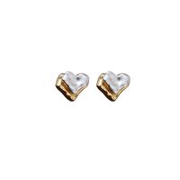 1 Pair IG Style Simple Style Heart Shape Plating Inlay Copper Pearl Ear Studs main image 6