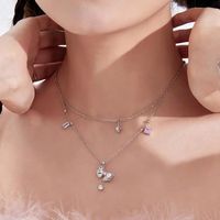 Copper Sweet Bow Knot Inlay Zircon Double Layer Necklaces main image 5
