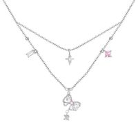 Copper Sweet Bow Knot Inlay Zircon Double Layer Necklaces sku image 1