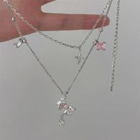 Copper Sweet Bow Knot Inlay Zircon Double Layer Necklaces main image 3
