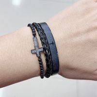 304 Stainless Steel Copper 18K Gold Plated Classic Style Braid Geometric Cross Zircon Bangle main image 3