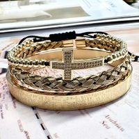 304 Stainless Steel Copper 18K Gold Plated Classic Style Braid Geometric Cross Zircon Bangle main image 6