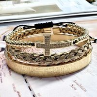 304 Stainless Steel Copper 18K Gold Plated Classic Style Braid Geometric Cross Zircon Bangle sku image 2