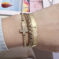 304 Stainless Steel Copper 18K Gold Plated Classic Style Braid Geometric Cross Zircon Bangle main image 11