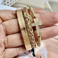 304 Stainless Steel Copper 18K Gold Plated Classic Style Braid Geometric Cross Zircon Bangle main image 7