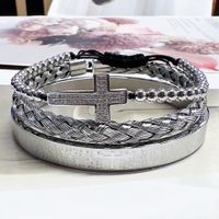 304 Stainless Steel Copper 18K Gold Plated Classic Style Braid Geometric Cross Zircon Bangle main image 10