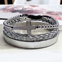 304 Stainless Steel Copper 18K Gold Plated Classic Style Braid Geometric Cross Zircon Bangle sku image 1