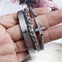 304 Stainless Steel Copper 18K Gold Plated Classic Style Braid Geometric Cross Zircon Bangle main image 9