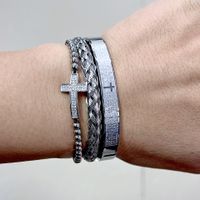 304 Stainless Steel Copper 18K Gold Plated Classic Style Braid Geometric Cross Zircon Bangle main image 4