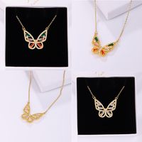 Elegant Butterfly Stainless Steel Artificial Gemstones Copper Inlay Zircon 18K Gold Plated Women's Pendant Necklace main image 1