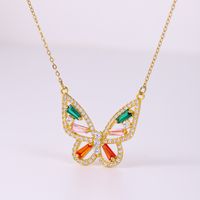 Elegant Butterfly Stainless Steel Artificial Gemstones Copper Inlay Zircon 18K Gold Plated Women's Pendant Necklace main image 5