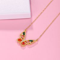 Elegant Butterfly Stainless Steel Artificial Gemstones Copper Inlay Zircon 18K Gold Plated Women's Pendant Necklace main image 6