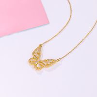 Elegant Butterfly Stainless Steel Artificial Gemstones Copper Inlay Zircon 18K Gold Plated Women's Pendant Necklace main image 4