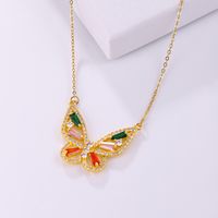 Elegant Butterfly Stainless Steel Artificial Gemstones Copper Inlay Zircon 18K Gold Plated Women's Pendant Necklace main image 9