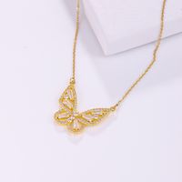 Elegant Butterfly Stainless Steel Artificial Gemstones Copper Inlay Zircon 18K Gold Plated Women's Pendant Necklace main image 8