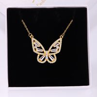 Elegant Butterfly Stainless Steel Artificial Gemstones Copper Inlay Zircon 18K Gold Plated Women's Pendant Necklace sku image 2