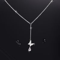 Wholesale Simple Style Butterfly Stainless Steel Copper Inlay White Gold Plated Zircon Pendant Necklace main image 6