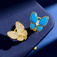 Copper Commute Butterfly Inlay Zircon Bracelets Earrings Necklace sku image 13