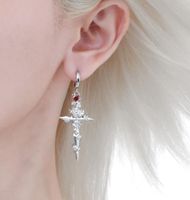 1 Pair Gothic Cross Rose Sterling Silver Drop Earrings sku image 1