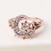 Wholesale Casual Elegant Star Moon Copper Rose Gold Plated Zircon Rings main image 5