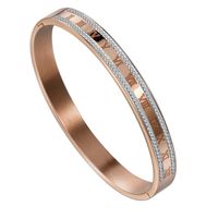 Stainless Steel 18K Gold Plated Rose Gold Plated Elegant Punk Simple Style Roman Numeral Inlay Rhinestones Zircon Bangle sku image 3