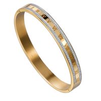 Stainless Steel 18K Gold Plated Rose Gold Plated Elegant Punk Simple Style Roman Numeral Inlay Rhinestones Zircon Bangle sku image 2