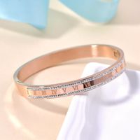Stainless Steel 18K Gold Plated Rose Gold Plated Elegant Punk Simple Style Roman Numeral Inlay Rhinestones Zircon Bangle main image 6