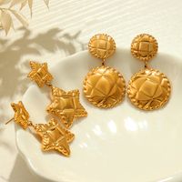 1 Pair Casual Simple Style Round Star Plating Carving Titanium Steel 18K Gold Plated Drop Earrings main image 10