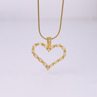 IG Style Heart Shape Artificial Gemstones Copper Inlay Zircon 18K Gold Plated Women's Pendant Necklace sku image 1