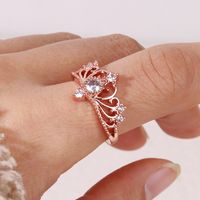 Wholesale Luxurious Queen Shiny Crown Copper Hollow Out Inlay Rose Gold Plated Zircon Rings main image 1