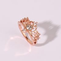 Wholesale Luxurious Queen Shiny Crown Copper Hollow Out Inlay Rose Gold Plated Zircon Rings main image 5