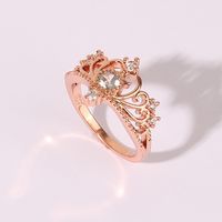Wholesale Luxurious Queen Shiny Crown Copper Hollow Out Inlay Rose Gold Plated Zircon Rings main image 6