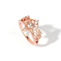 Wholesale Luxurious Queen Shiny Crown Copper Hollow Out Inlay Rose Gold Plated Zircon Rings sku image 1