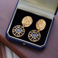 1 Pair Elegant Vintage Style French Style Round Enamel Pleated Alloy 18K Gold Plated Drop Earrings main image 4