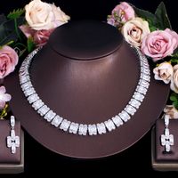Copper White Gold Plated Elegant Shiny Inlay Geometric Artificial Gemstones Jewelry Set main image 3