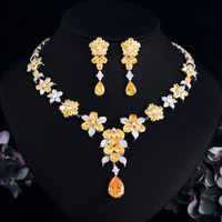 Copper White Gold Plated Elegant Shiny Inlay Water Droplets Flower Artificial Gemstones Jewelry Set main image 6