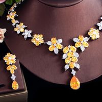 Copper White Gold Plated Elegant Shiny Inlay Water Droplets Flower Artificial Gemstones Jewelry Set main image 5